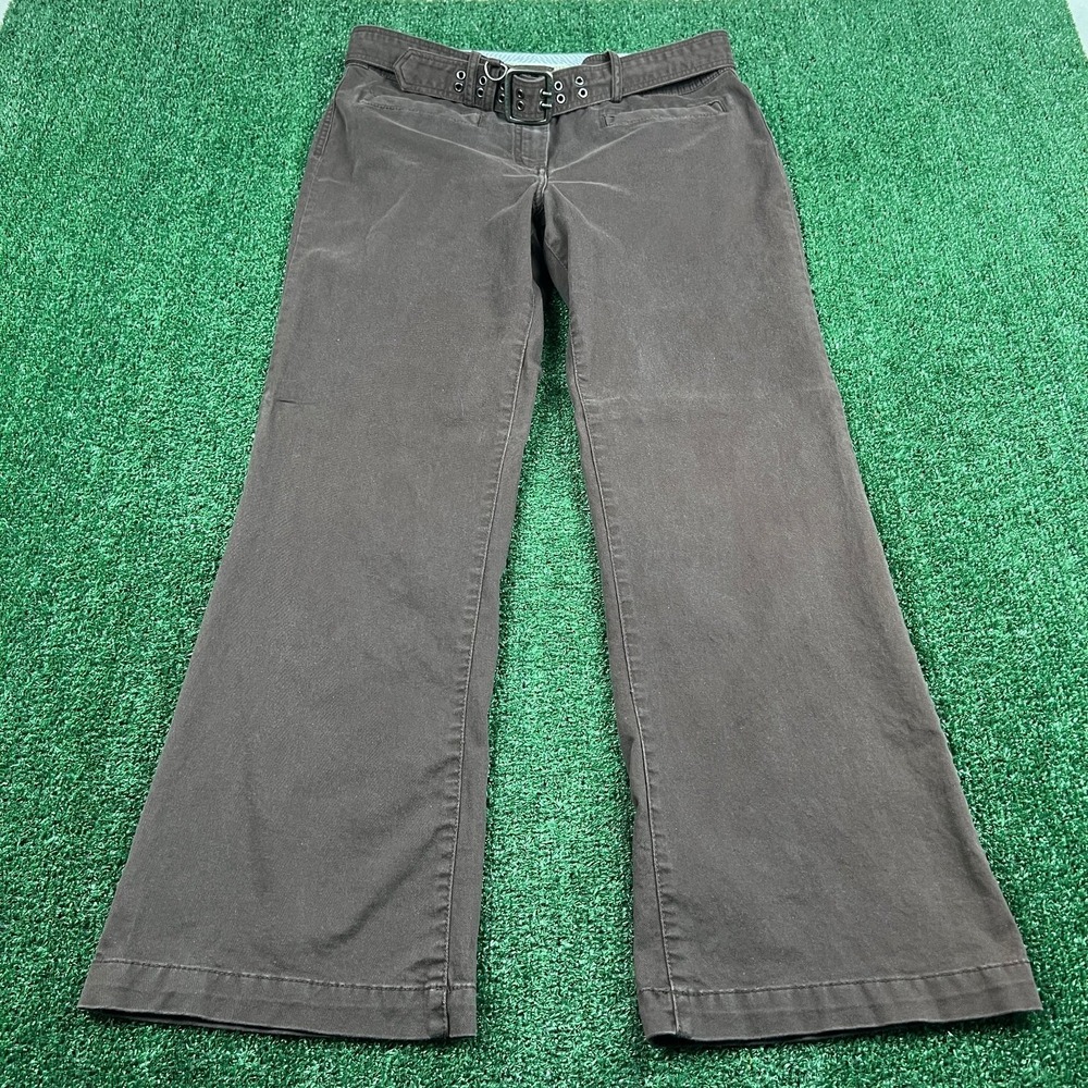 VTG Tommy Hilfiger Pants Womens 12 33x29 Brown Stretch Belted Wide Leg Flare Y2K